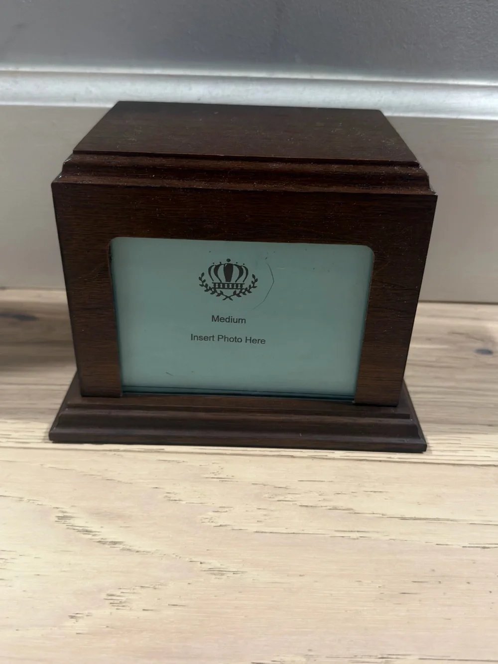 Classic Dark Brown Wooden Photo Urn with Front Frame